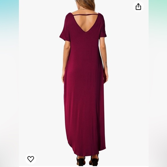 Casual Loose Pocket Long Dress Short Sleeve Split Maxi Dress V-Neck - Picture 4 of 10